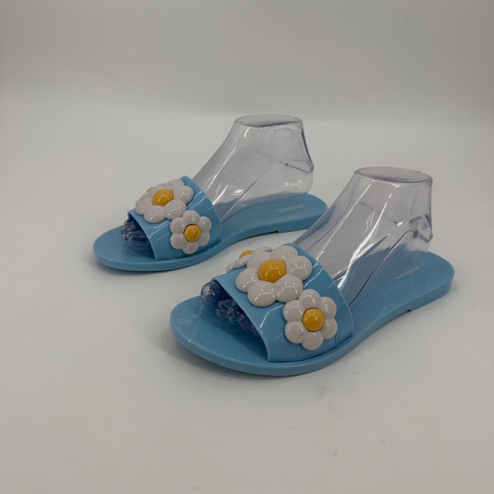 Melissa Harmonic Garden Blue Daisy Floral Jelly Slide Sandals Vegan Womens 8
